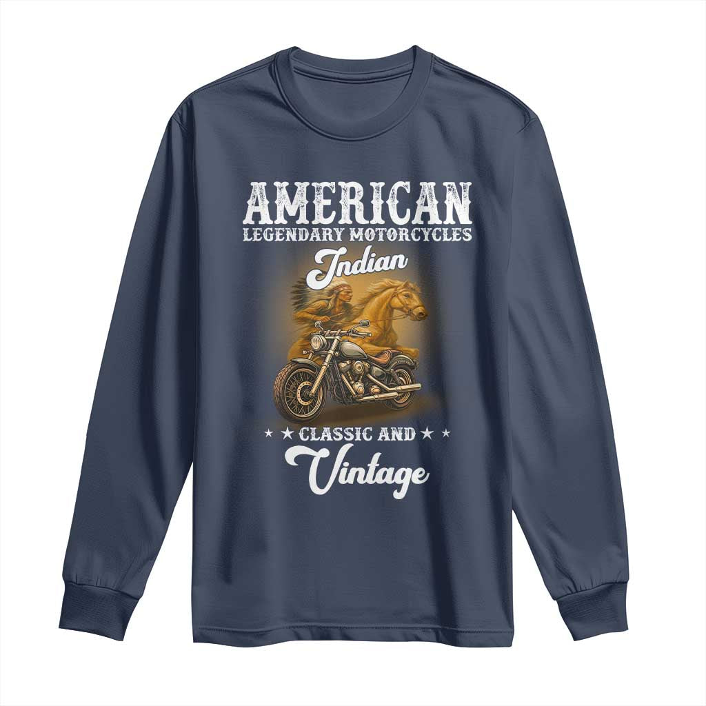 Native American Motorcycle Indian Bikers Club Classic And Vintage Long Sleeve Shirt - Wonder Print Shop