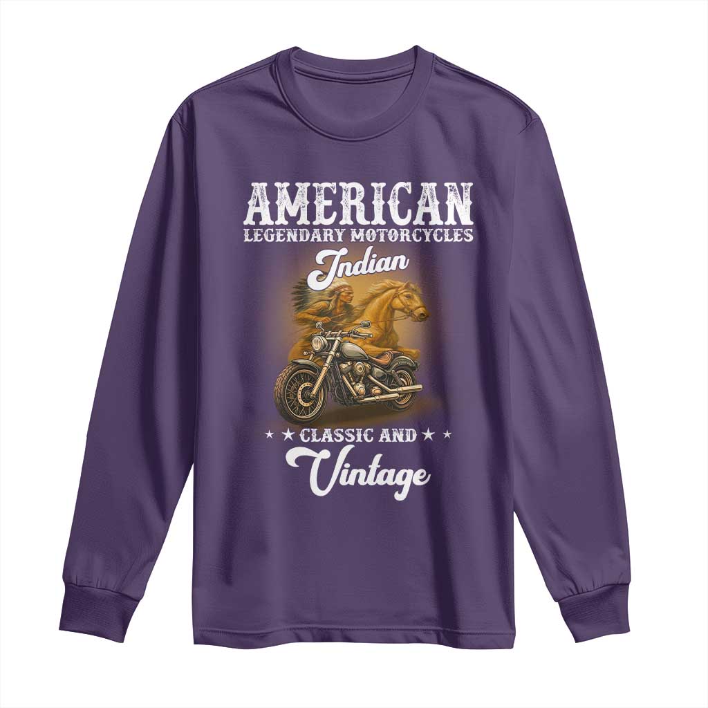Native American Motorcycle Indian Bikers Club Classic And Vintage Long Sleeve Shirt - Wonder Print Shop