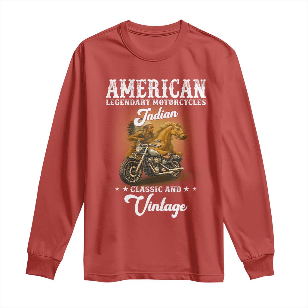 Native American Motorcycle Indian Bikers Club Classic And Vintage Long Sleeve Shirt - Wonder Print Shop