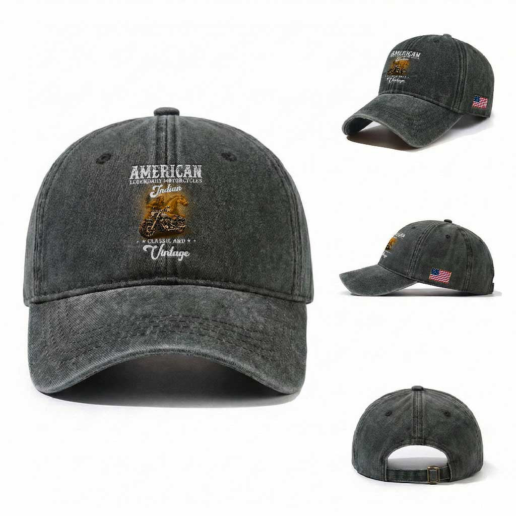 Native American Motorcycle Indian Bikers Club Classic And Vintage Washed Cotton Baseball Cap
