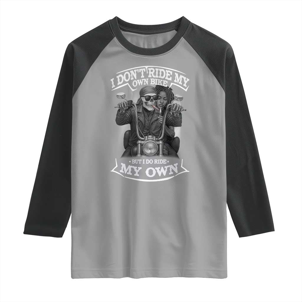 African American Motorcycle Raglan Shirt Skeleton Biker - Wonder Print Shop