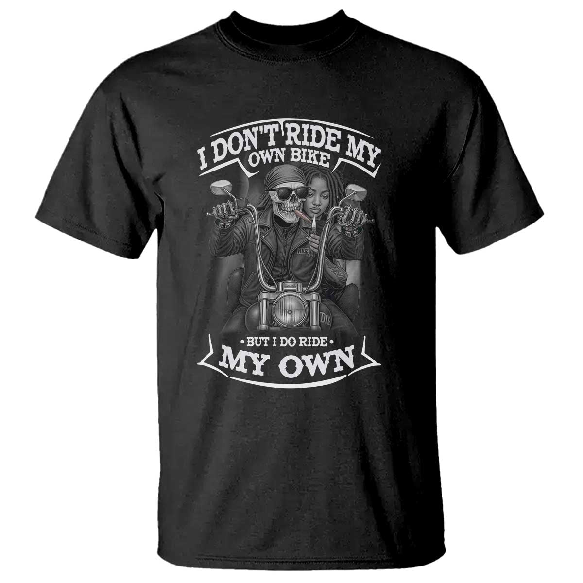 African American Motorcycle T Shirt Skeleton Biker - Wonder Print Shop