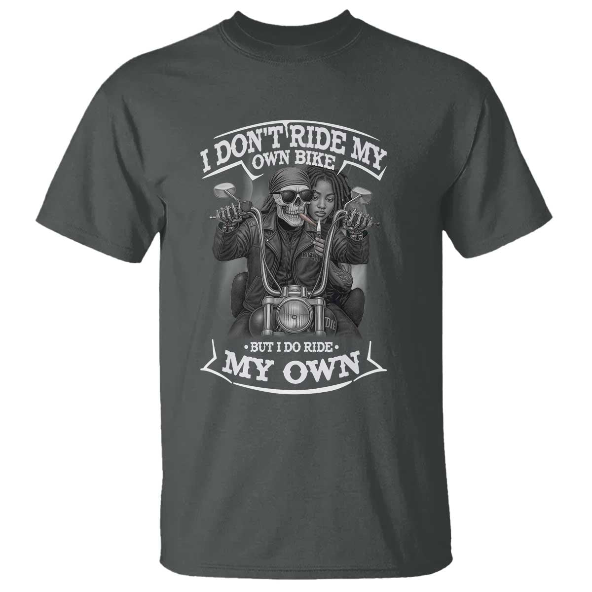 African American Motorcycle T Shirt Skeleton Biker - Wonder Print Shop