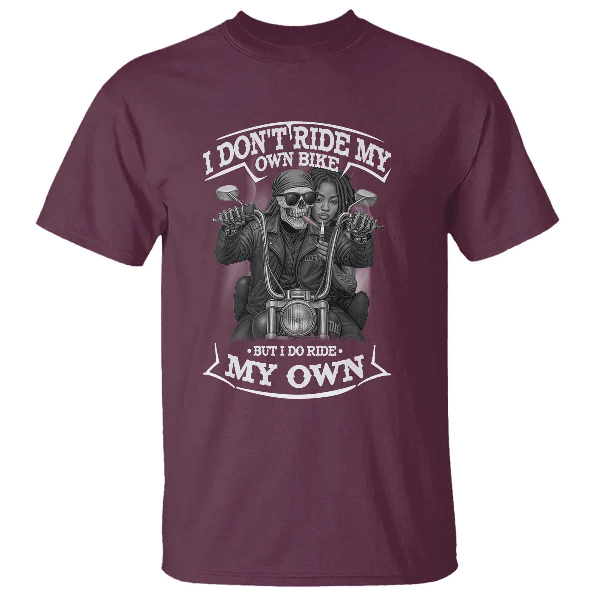 African American Motorcycle T Shirt Skeleton Biker - Wonder Print Shop