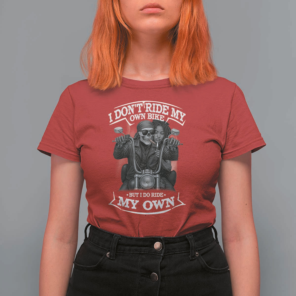African American Motorcycle T Shirt For Women Skeleton Biker - Wonder Print Shop
