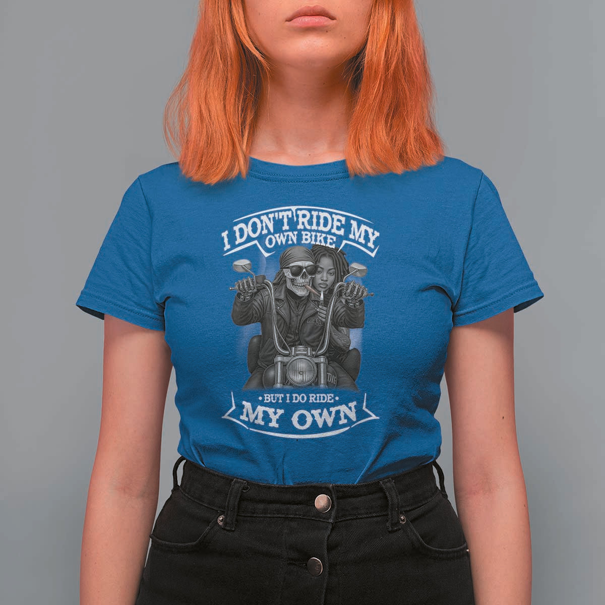 African American Motorcycle T Shirt For Women Skeleton Biker - Wonder Print Shop