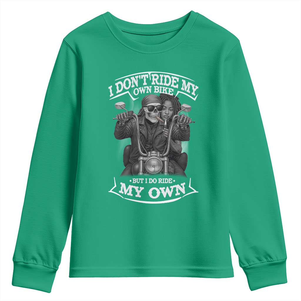 African American Motorcycle Youth Sweatshirt Skeleton Biker - Wonder Print Shop