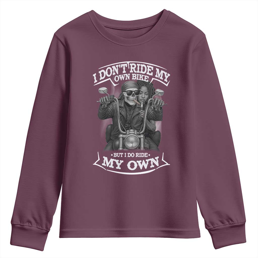African American Motorcycle Youth Sweatshirt Skeleton Biker - Wonder Print Shop