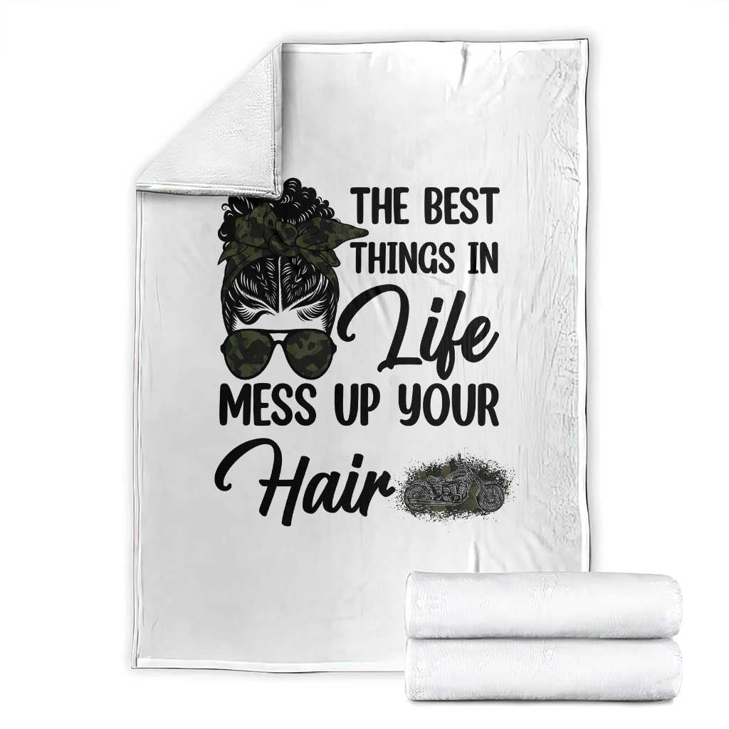 Funny Biker Woman Throw Blanket The Best Things In Life Mess Up Your Hair - Wonder Print Shop