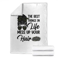 Funny Biker Woman Throw Blanket The Best Things In Life Mess Up Your Hair - Wonder Print Shop