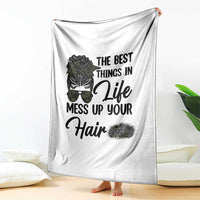 Funny Biker Woman Throw Blanket The Best Things In Life Mess Up Your Hair - Wonder Print Shop