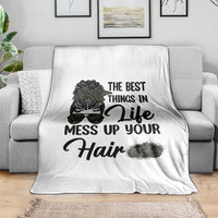 Funny Biker Woman Throw Blanket The Best Things In Life Mess Up Your Hair - Wonder Print Shop
