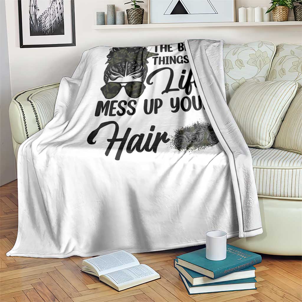 Funny Biker Woman Throw Blanket The Best Things In Life Mess Up Your Hair - Wonder Print Shop