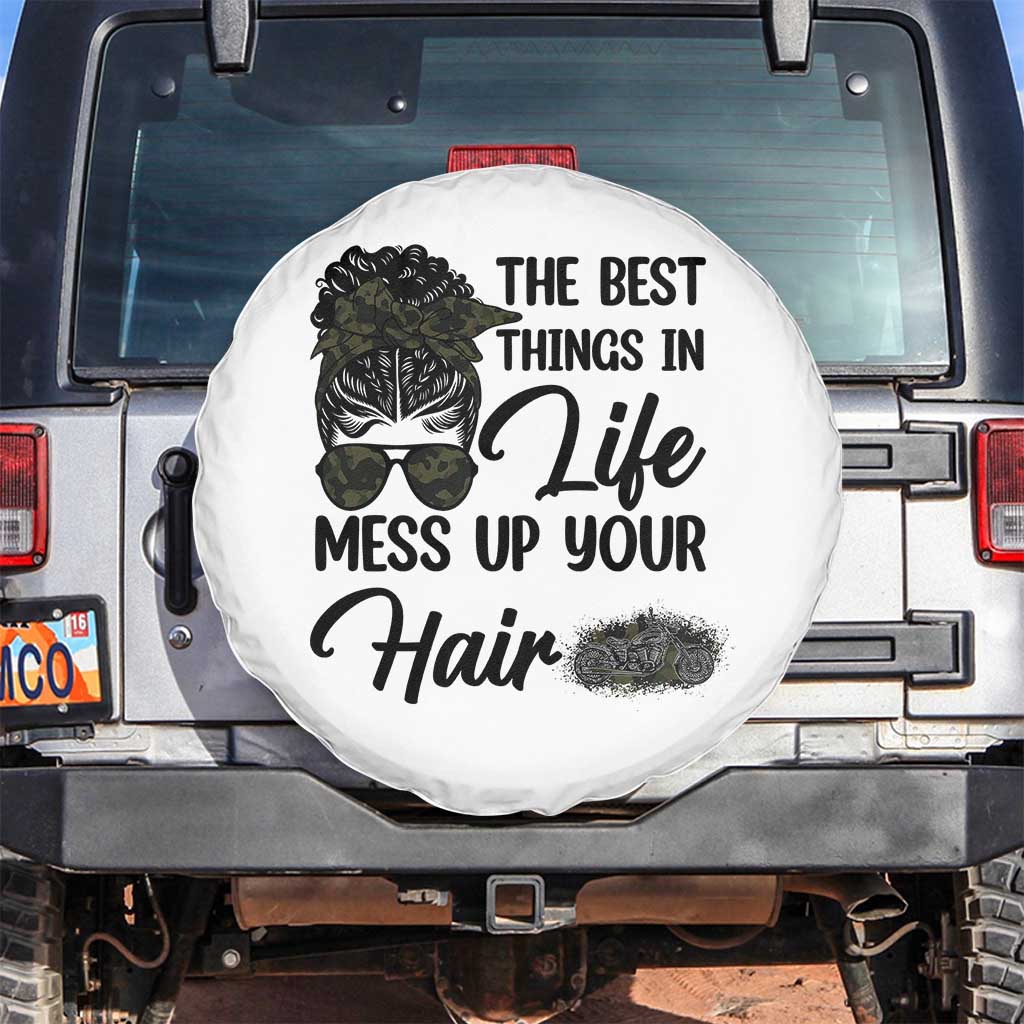 Funny Biker Woman Spare Tire Cover The Best Things In Life Mess Up Your Hair - Wonder Print Shop
