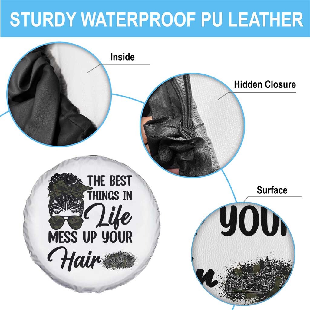 Funny Biker Woman Spare Tire Cover The Best Things In Life Mess Up Your Hair - Wonder Print Shop