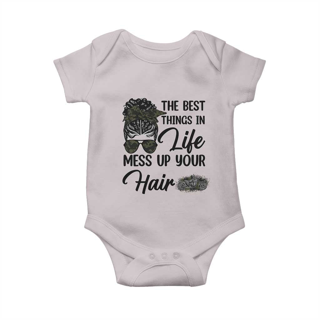 Funny Biker Woman Baby Onesie The Best Things In Life Mess Up Your Hair - Wonder Print Shop