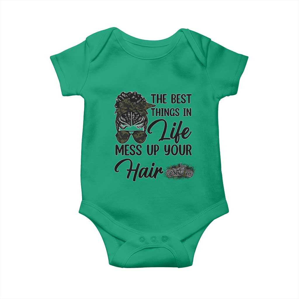 Funny Biker Woman Baby Onesie The Best Things In Life Mess Up Your Hair - Wonder Print Shop