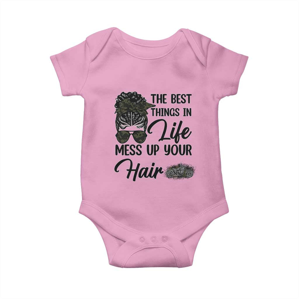 Funny Biker Woman Baby Onesie The Best Things In Life Mess Up Your Hair - Wonder Print Shop