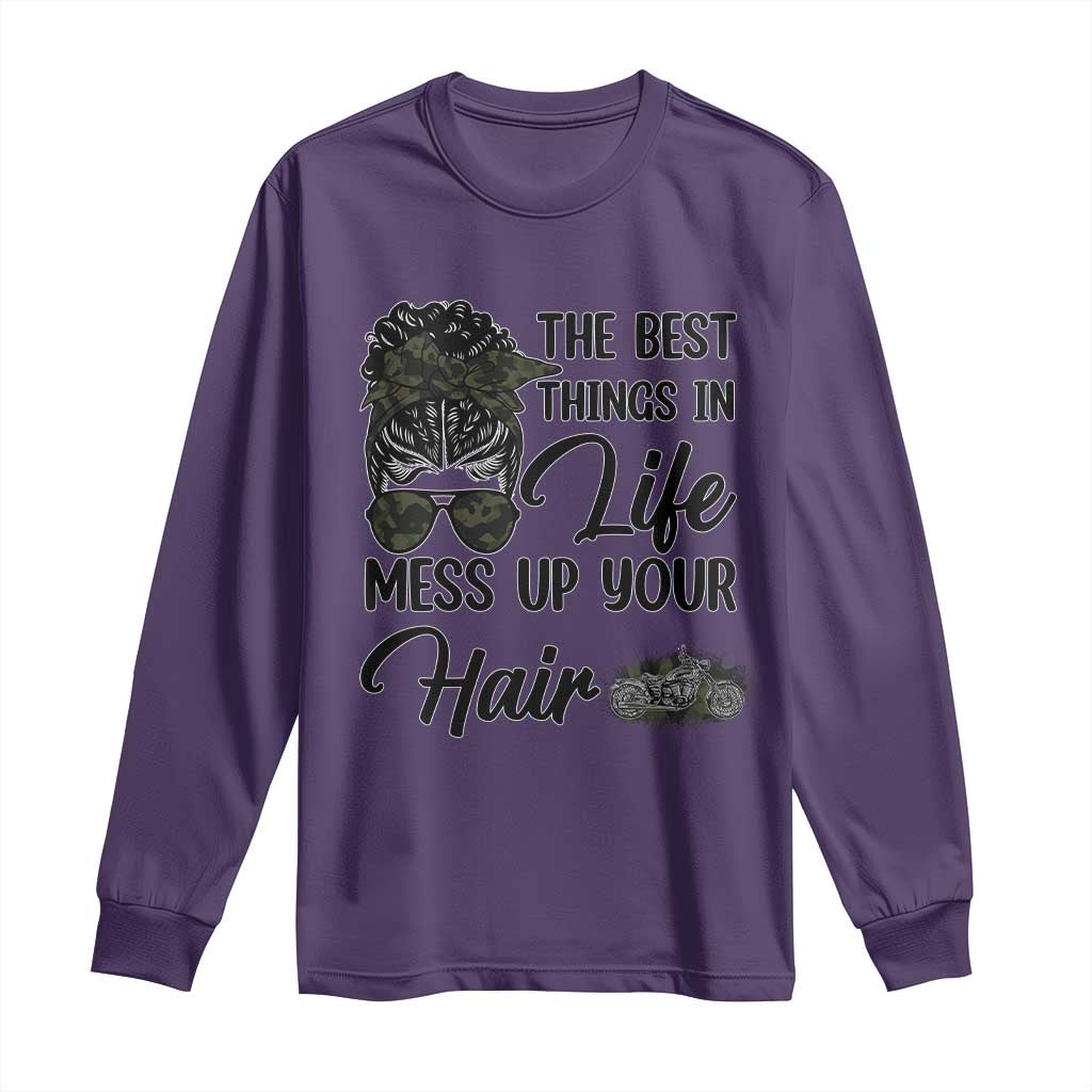 Funny Biker Woman Long Sleeve Shirt The Best Things In Life Mess Up Your Hair - Wonder Print Shop