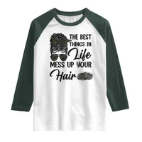 Funny Biker Woman Raglan Shirt The Best Things In Life Mess Up Your Hair - Wonder Print Shop