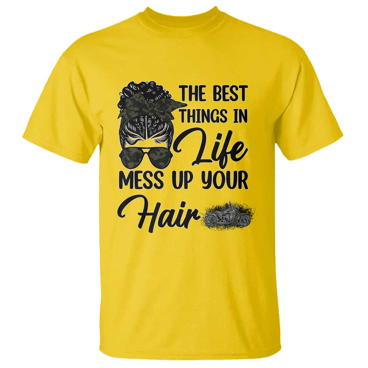 Funny Biker Woman T Shirt The Best Things In Life Mess Up Your Hair - Wonder Print Shop