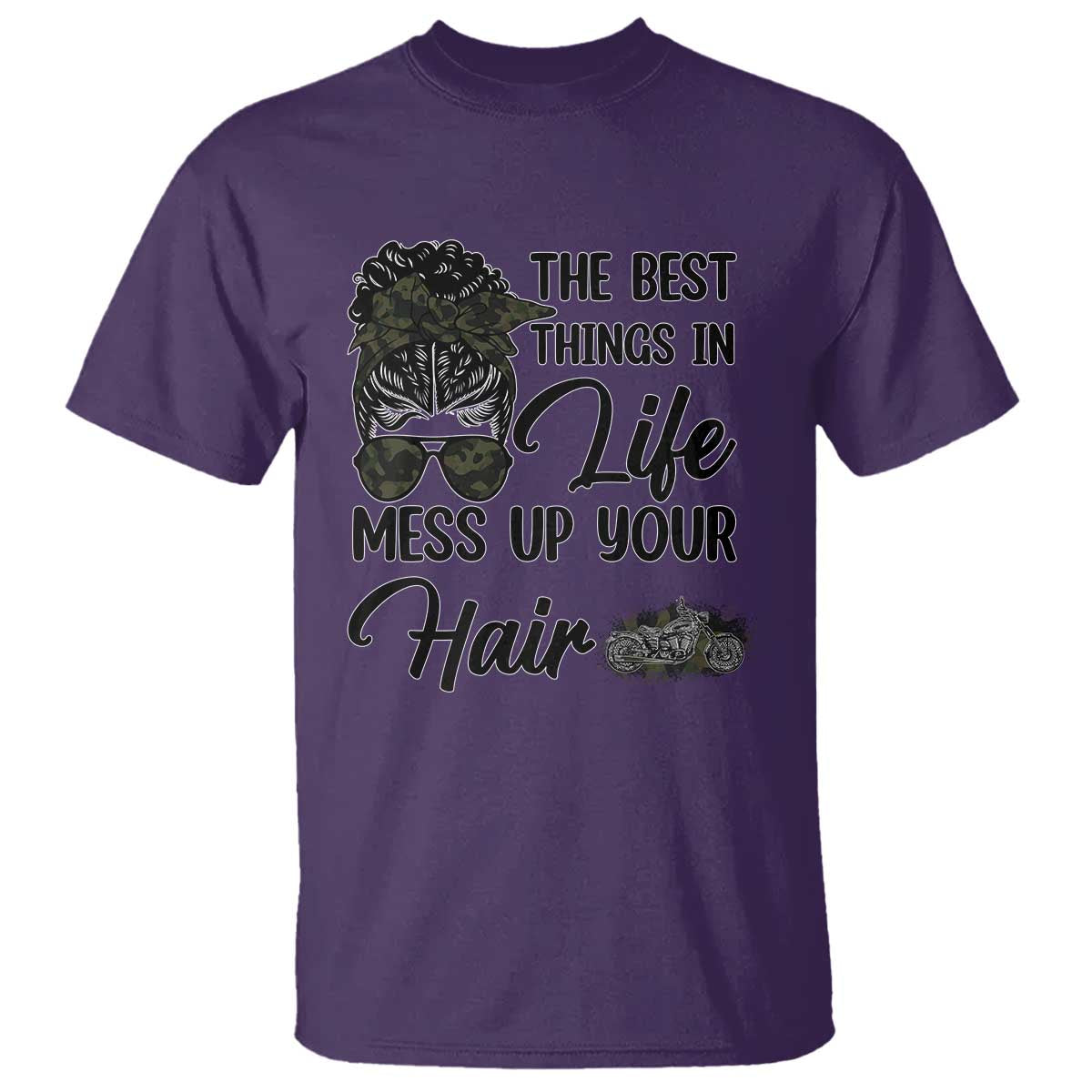 Funny Biker Woman T Shirt The Best Things In Life Mess Up Your Hair - Wonder Print Shop