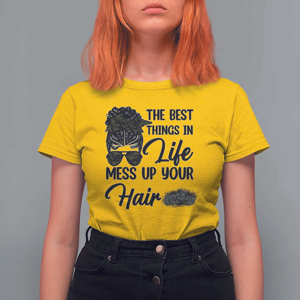 Funny Biker Woman T Shirt For Women The Best Things In Life Mess Up Your Hair - Wonder Print Shop