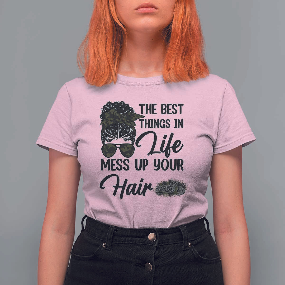 Funny Biker Woman T Shirt For Women The Best Things In Life Mess Up Your Hair - Wonder Print Shop