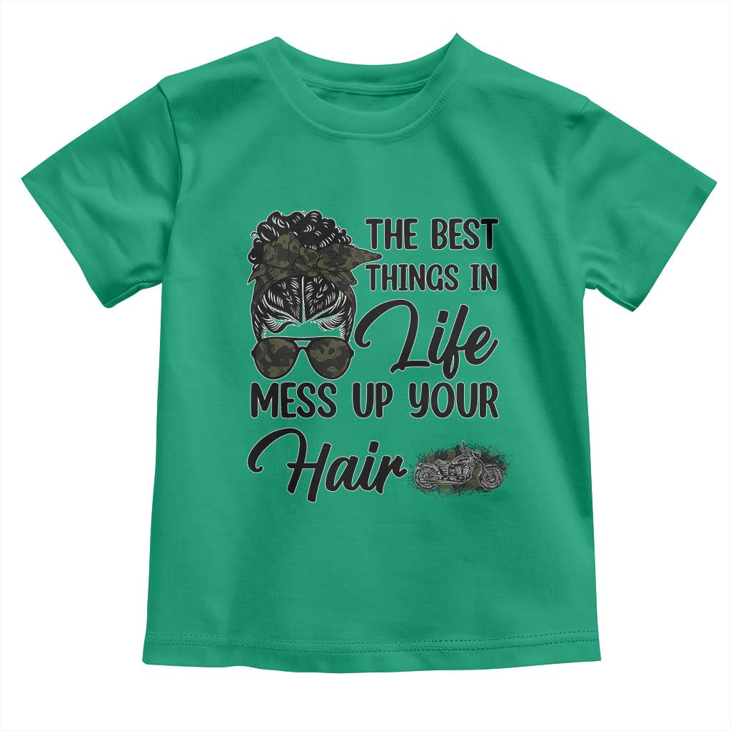 Funny Biker Woman Toddler T Shirt The Best Things In Life Mess Up Your Hair - Wonder Print Shop