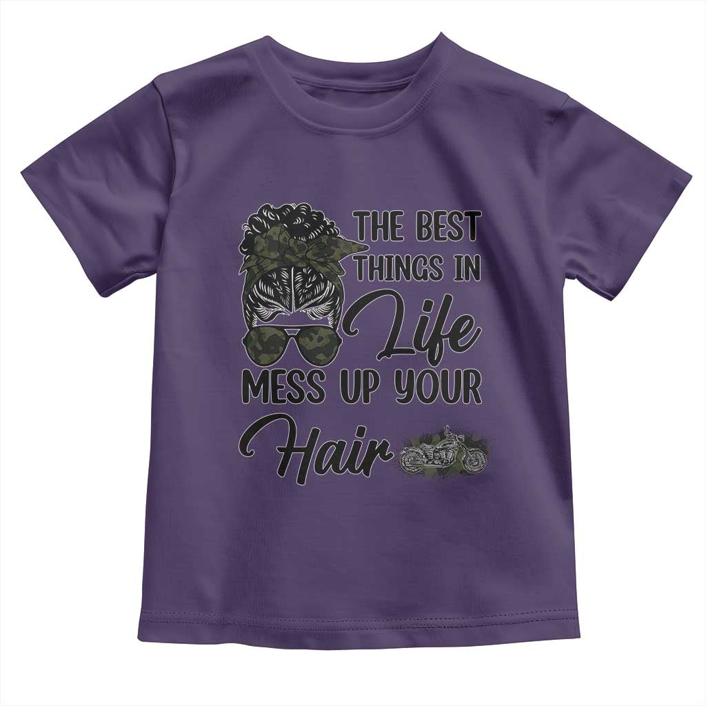 Funny Biker Woman Toddler T Shirt The Best Things In Life Mess Up Your Hair - Wonder Print Shop