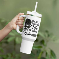 Funny Biker Woman Tumbler With Handle The Best Things In Life Mess Up Your Hair