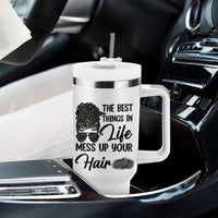 Funny Biker Woman Tumbler With Handle The Best Things In Life Mess Up Your Hair