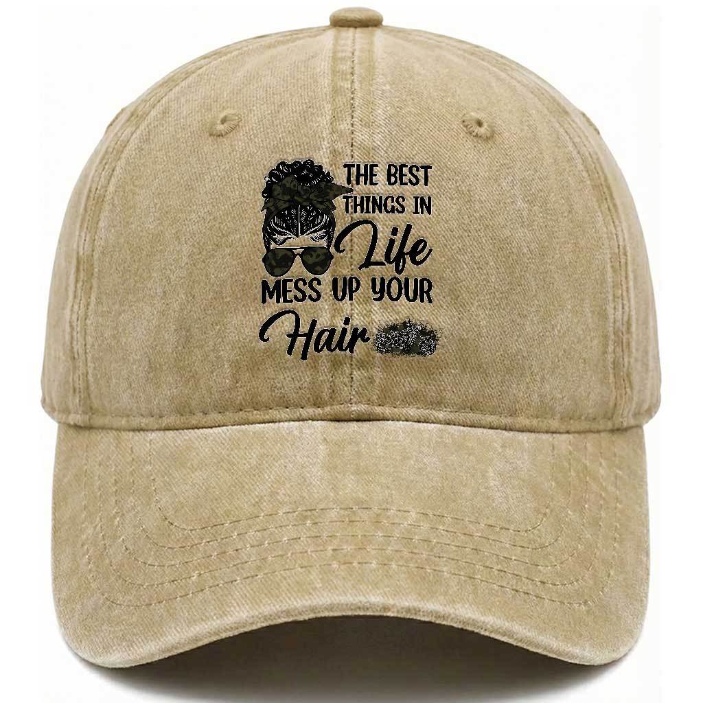 Funny Biker Woman Washed Cotton Baseball Cap The Best Things In Life Mess Up Your Hair