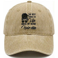 Funny Biker Woman Washed Cotton Baseball Cap The Best Things In Life Mess Up Your Hair