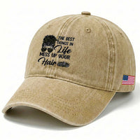 Funny Biker Woman Washed Cotton Baseball Cap The Best Things In Life Mess Up Your Hair