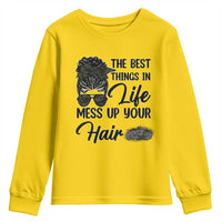 Funny Biker Woman Youth Sweatshirt The Best Things In Life Mess Up Your Hair - Wonder Print Shop