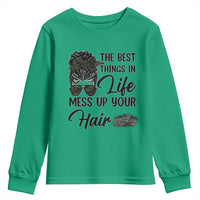 Funny Biker Woman Youth Sweatshirt The Best Things In Life Mess Up Your Hair - Wonder Print Shop