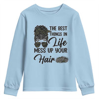 Funny Biker Woman Youth Sweatshirt The Best Things In Life Mess Up Your Hair - Wonder Print Shop