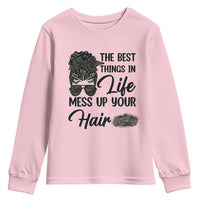Funny Biker Woman Youth Sweatshirt The Best Things In Life Mess Up Your Hair - Wonder Print Shop