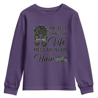 Funny Biker Woman Youth Sweatshirt The Best Things In Life Mess Up Your Hair - Wonder Print Shop