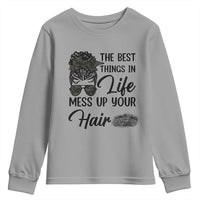Funny Biker Woman Youth Sweatshirt The Best Things In Life Mess Up Your Hair - Wonder Print Shop