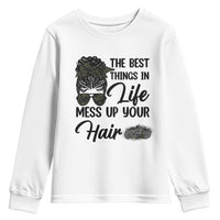 Funny Biker Woman Youth Sweatshirt The Best Things In Life Mess Up Your Hair - Wonder Print Shop