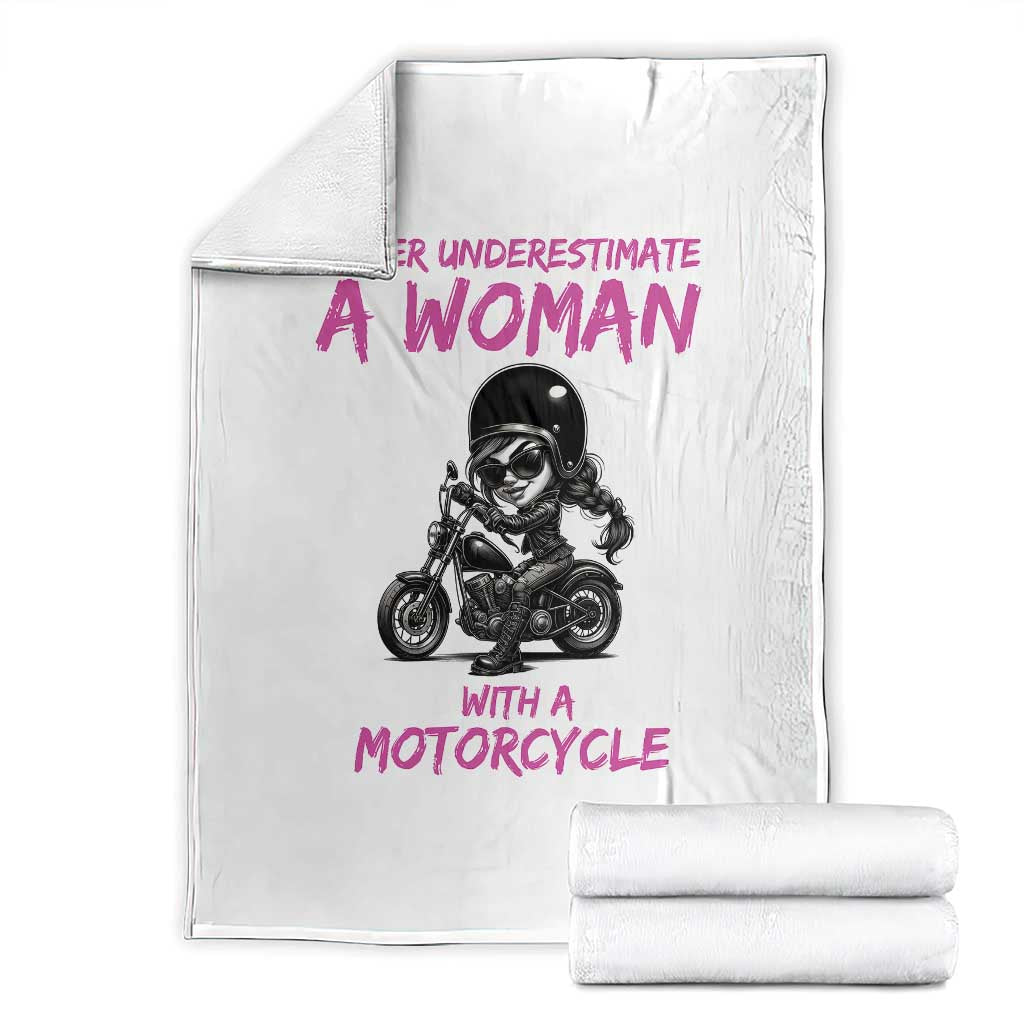 Funny Biker Woman Throw Blanket Never Underestimate A Women On A Motorcycle - Wonder Print Shop