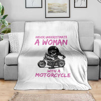 Funny Biker Woman Throw Blanket Never Underestimate A Women On A Motorcycle - Wonder Print Shop
