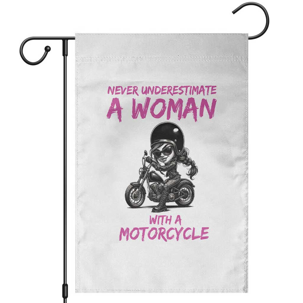 Funny Biker Woman Garden Flag Never Underestimate A Women On A Motorcycle - Wonder Print Shop