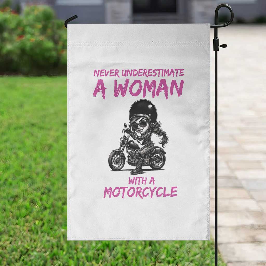 Funny Biker Woman Garden Flag Never Underestimate A Women On A Motorcycle - Wonder Print Shop