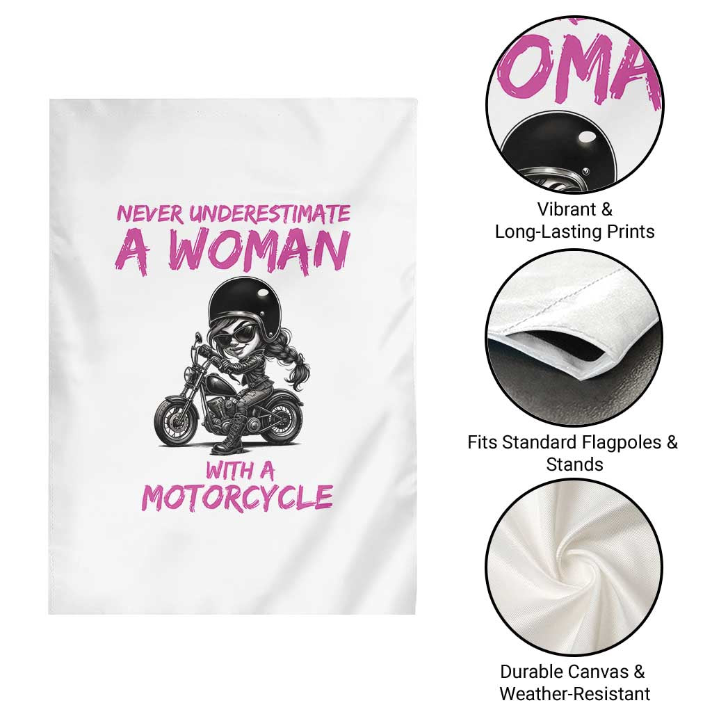 Funny Biker Woman Garden Flag Never Underestimate A Women On A Motorcycle - Wonder Print Shop