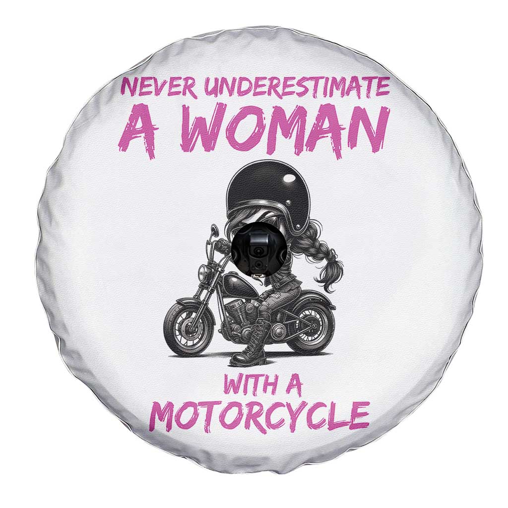 Funny Biker Woman Spare Tire Cover Never Underestimate A Women On A Motorcycle - Wonder Print Shop