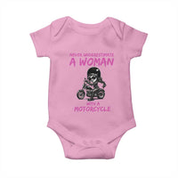Funny Biker Woman Baby Onesie Never Underestimate A Women On A Motorcycle - Wonder Print Shop