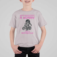 Funny Biker Woman T Shirt For Kid Never Underestimate A Women On A Motorcycle - Wonder Print Shop